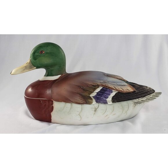 Andrea Sadek Mallard Duck Porcelain Lidded Box Bird Figurine Vintage Japan - Picture 1 of 10